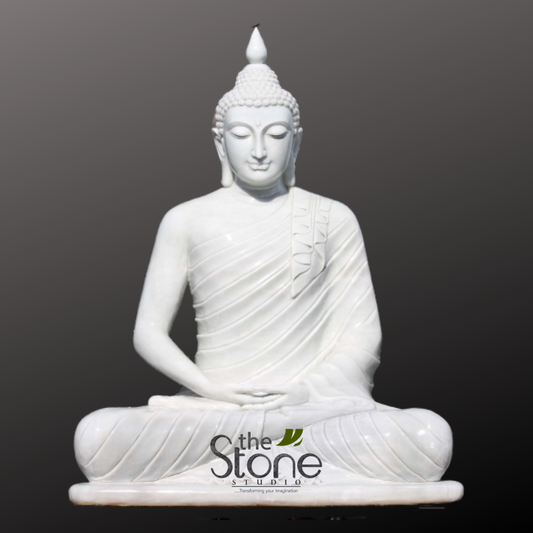 Marble Buddha Statue Sitting in Dhyana Mudra 6ft