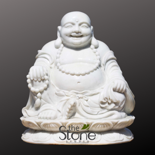 Laughing Buddha Statue in White Marble 2′