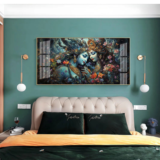 Mystical Love Of Radha Krishna Luxury Crystal Horizontal Wall Art