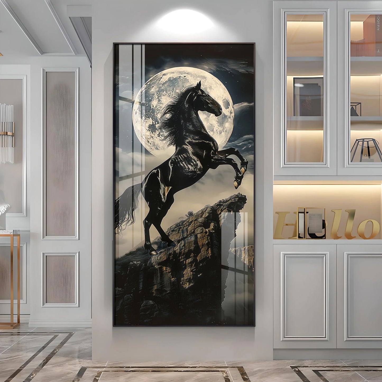 Black Horse On Rocky Cliff Premium Acrylic Vertical Wall Art