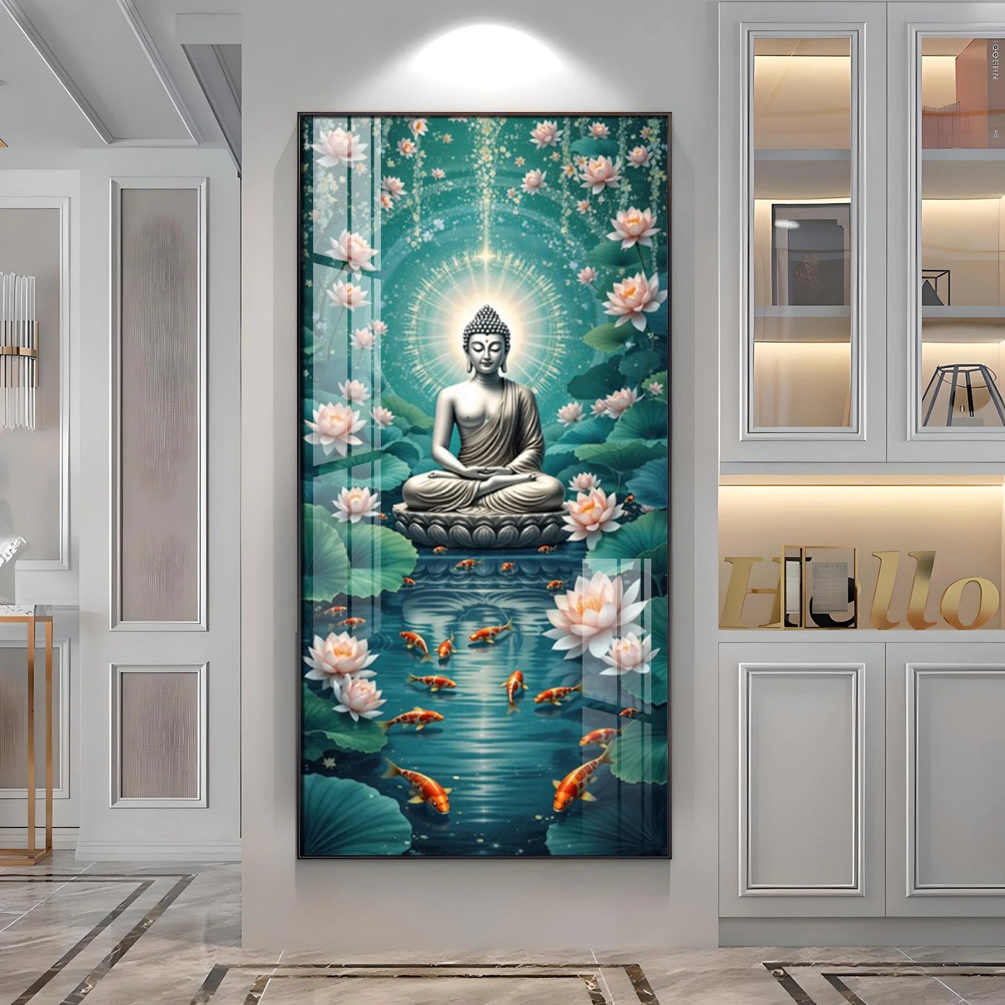 Buddha And The Fish Premium Acrylic Vertical Wall Art