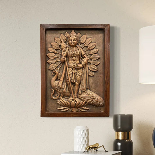 20X15 Inches Lord Murugan (God Kartikeya) 3D WALL Hanging Relief Mural | Ready to Hang