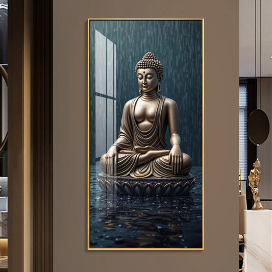 Tranquil Rain Buddha Premium Acrylic Vertical Wall Art