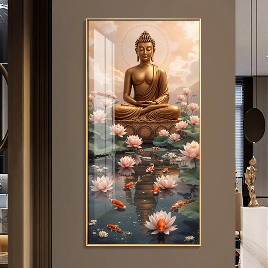 Buddha With Lotus Harmony Premium Acrylic Vertical Wall Art