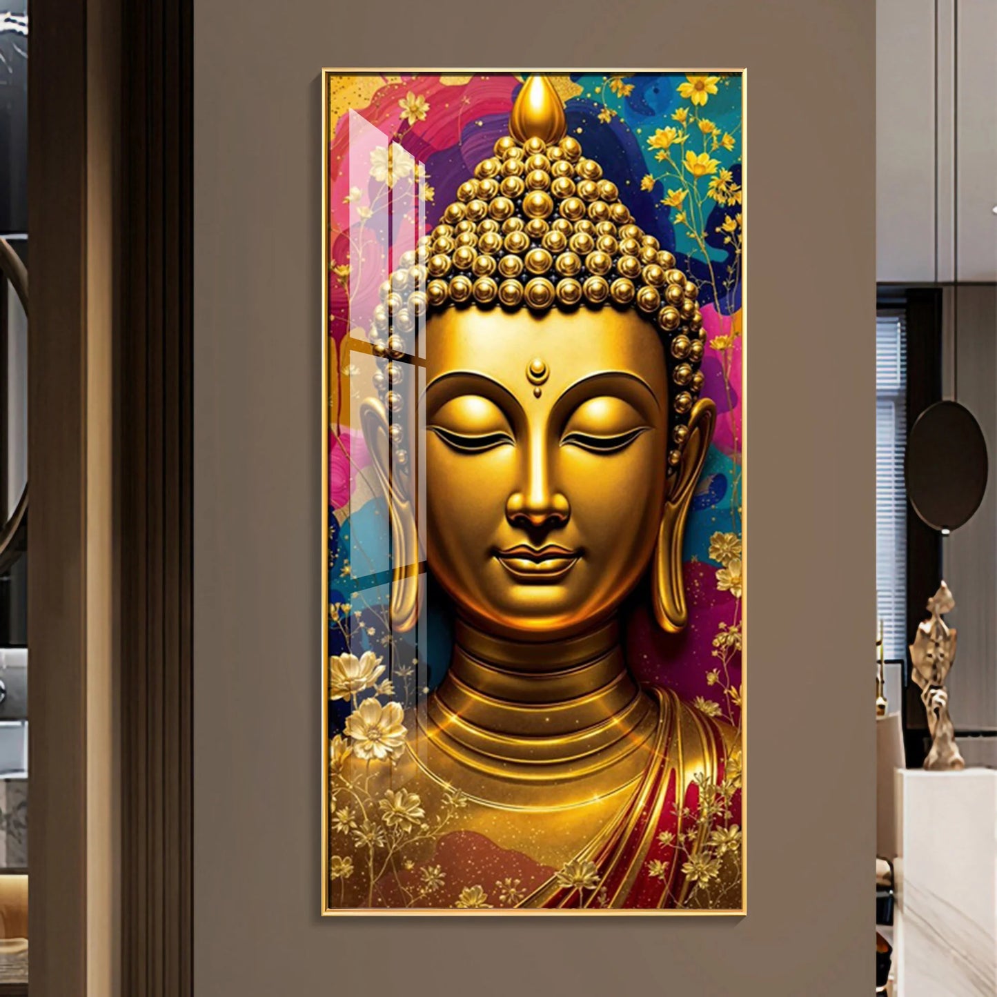 Golden Buddha Portrait Premium Acrylic Vertical Wall Art