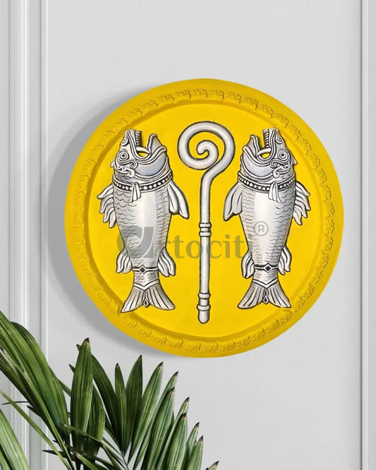 31X31 Inch Pandya Meen Kodi | The Pandya dynasty's flag | twin fish emblem | 3d Relief Mural