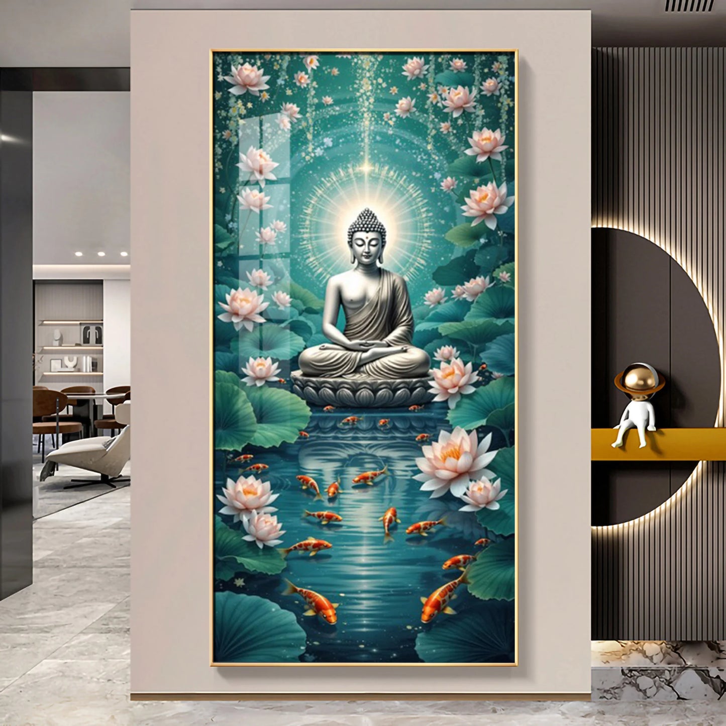 Buddha And The Fish Premium Acrylic Vertical Wall Art