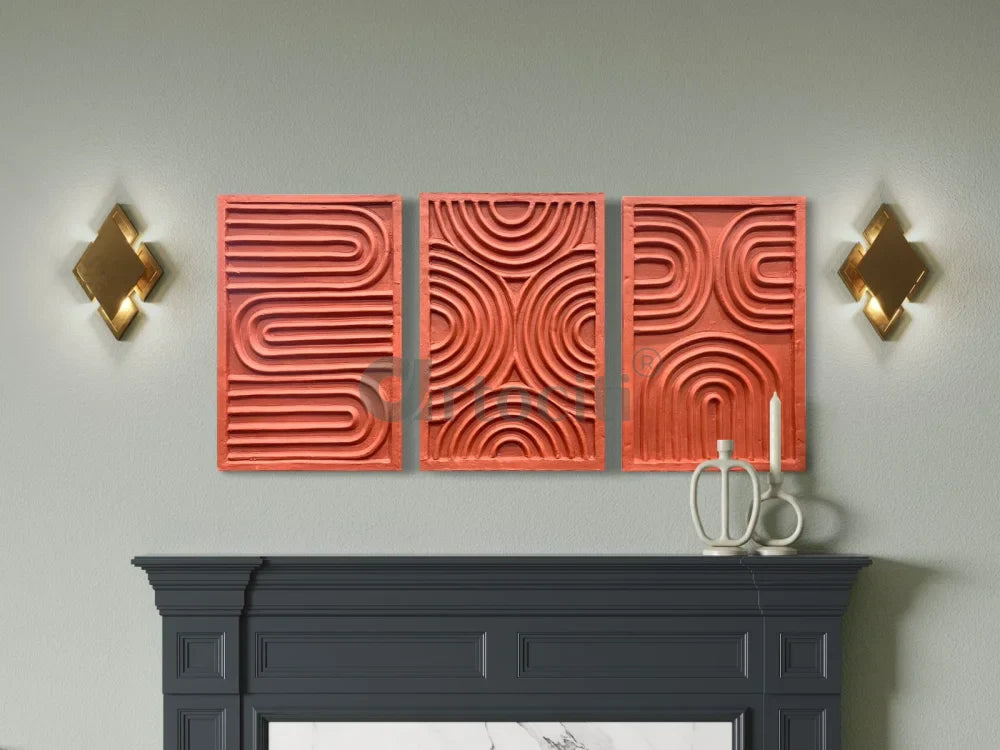 Set of 3 Abstract Melanistic 3D Relief Mural Wall Art