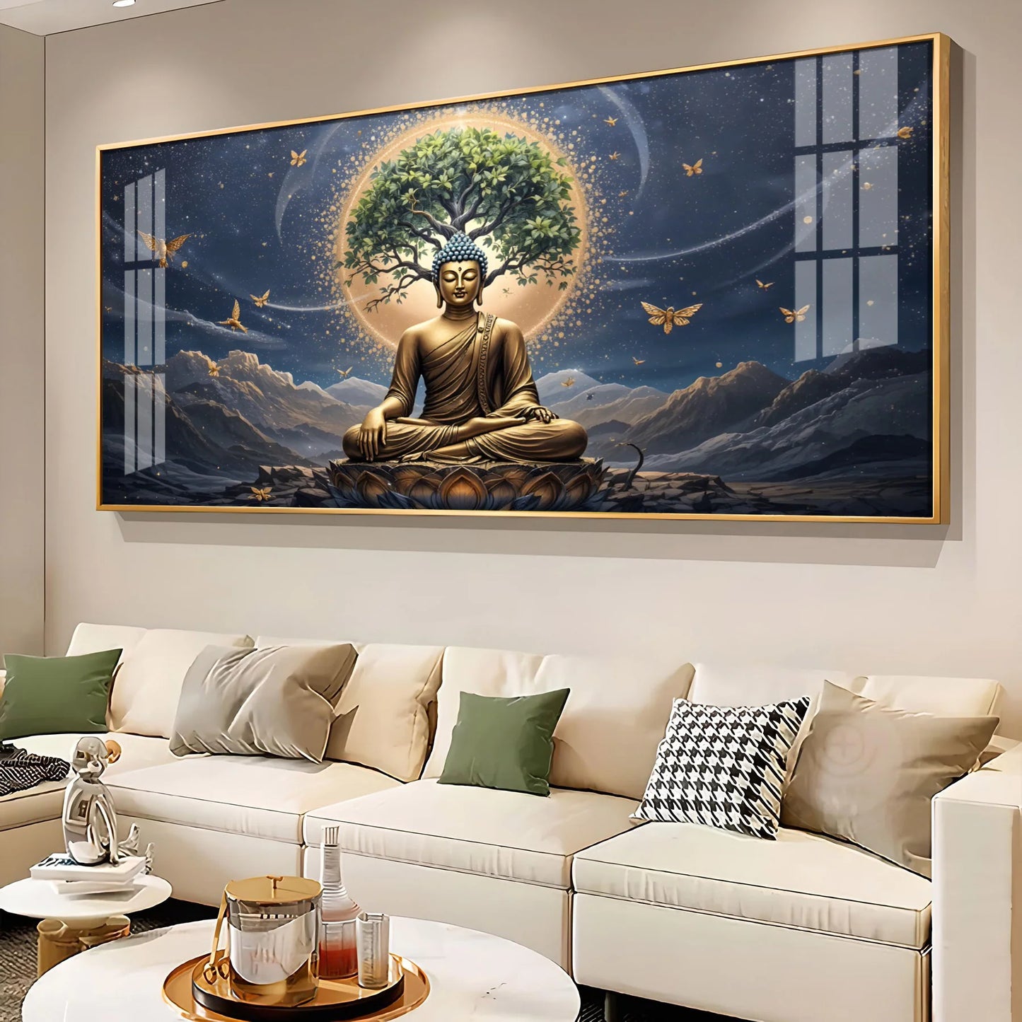 Meditating Buddha In Night Premium Acrylic Horizontal Wall Art