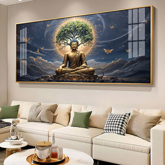 Meditating Buddha In Night Premium Acrylic Horizontal Wall Art