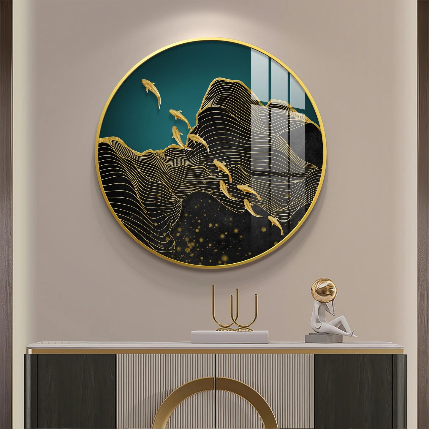 Black Wave Majesty Premium Acrylic Round Wall Art