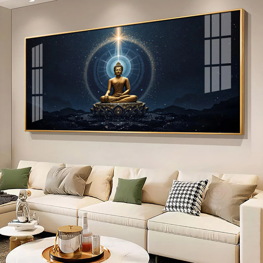 Majestic Buddha Mural Premium Acrylic Horizontal Wall Art