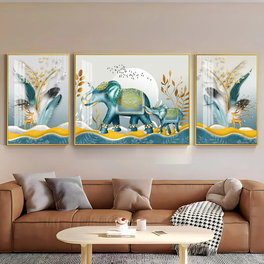 Elephants and Deers Luxury Crystal Wall Art (Set of 3)