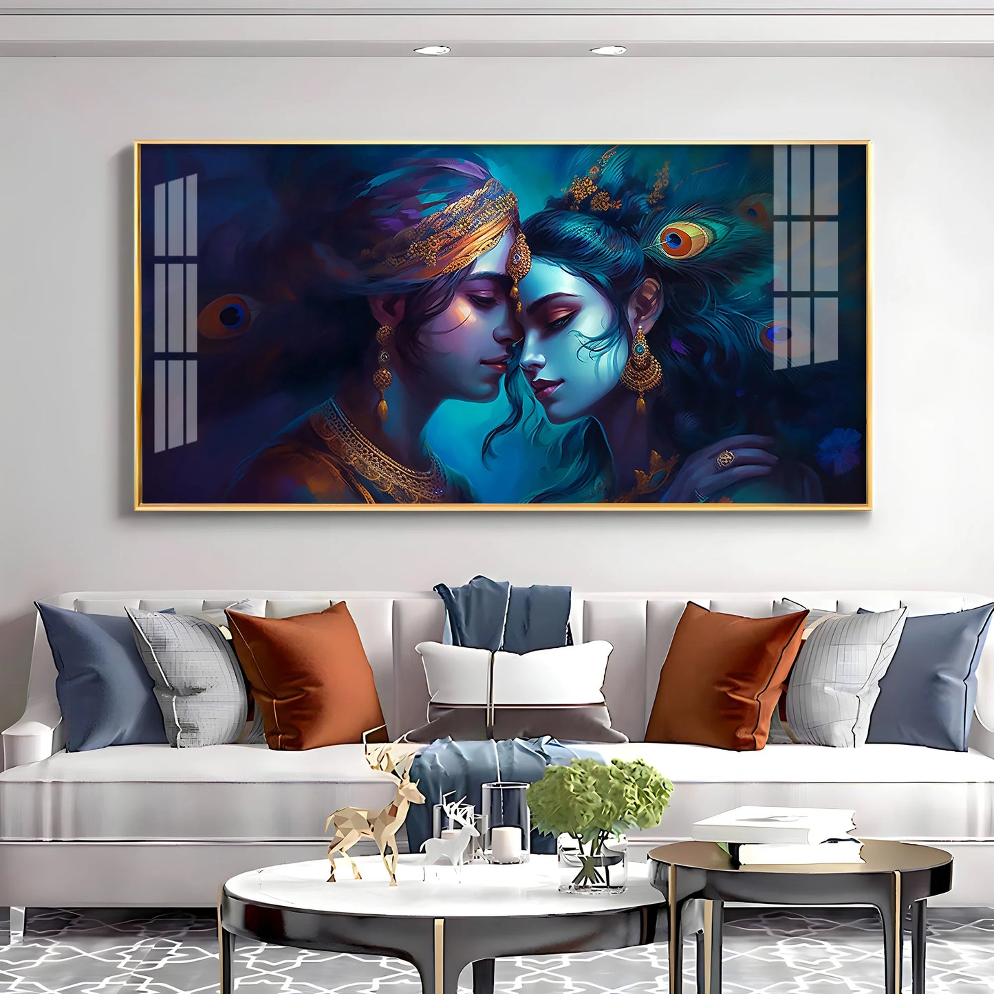 Quardro Radha Krishna Luxury Crystal Horizontal Wall Art