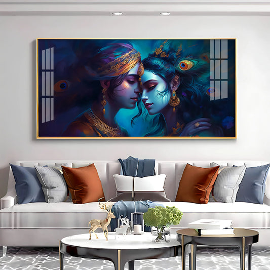 Quardro Radha Krishna Luxury Crystal Horizontal Wall Art