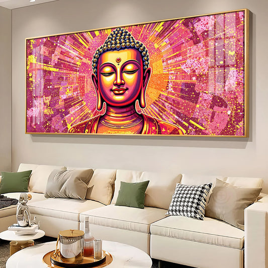 Illusive Abstract Buddha Face Portrait Premium Acrylic Horizontal Wall Art