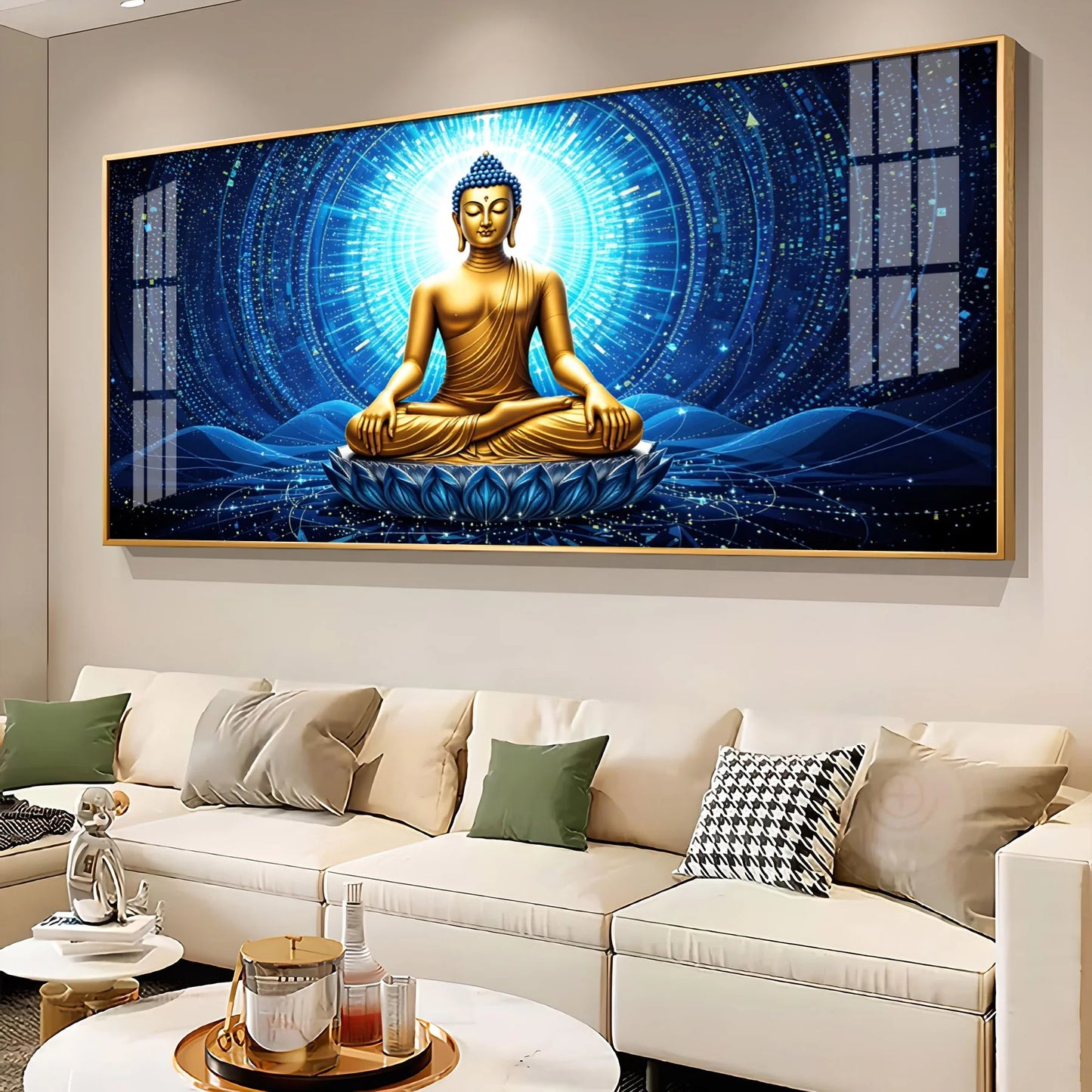 Buddha Bliss In Blue Aura Premium Acrylic Horizontal Wall Art