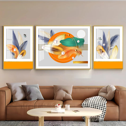 Colourful Feathers Premium Acrylic Wall Art (Set of 3)
