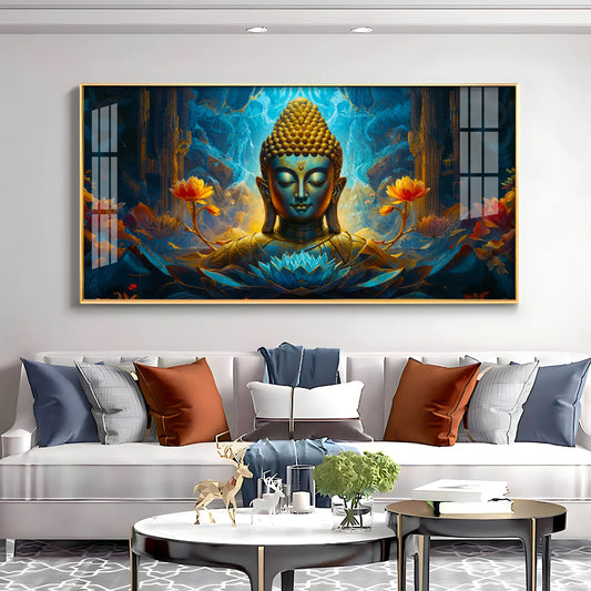 Tranquil Buddha Art In Blue Premium Acrylic Horizontal Wall Art