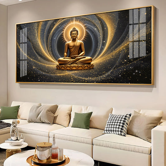 Golden Wave Buddha Reflection Premium Acrylic Horizontal Wall Art