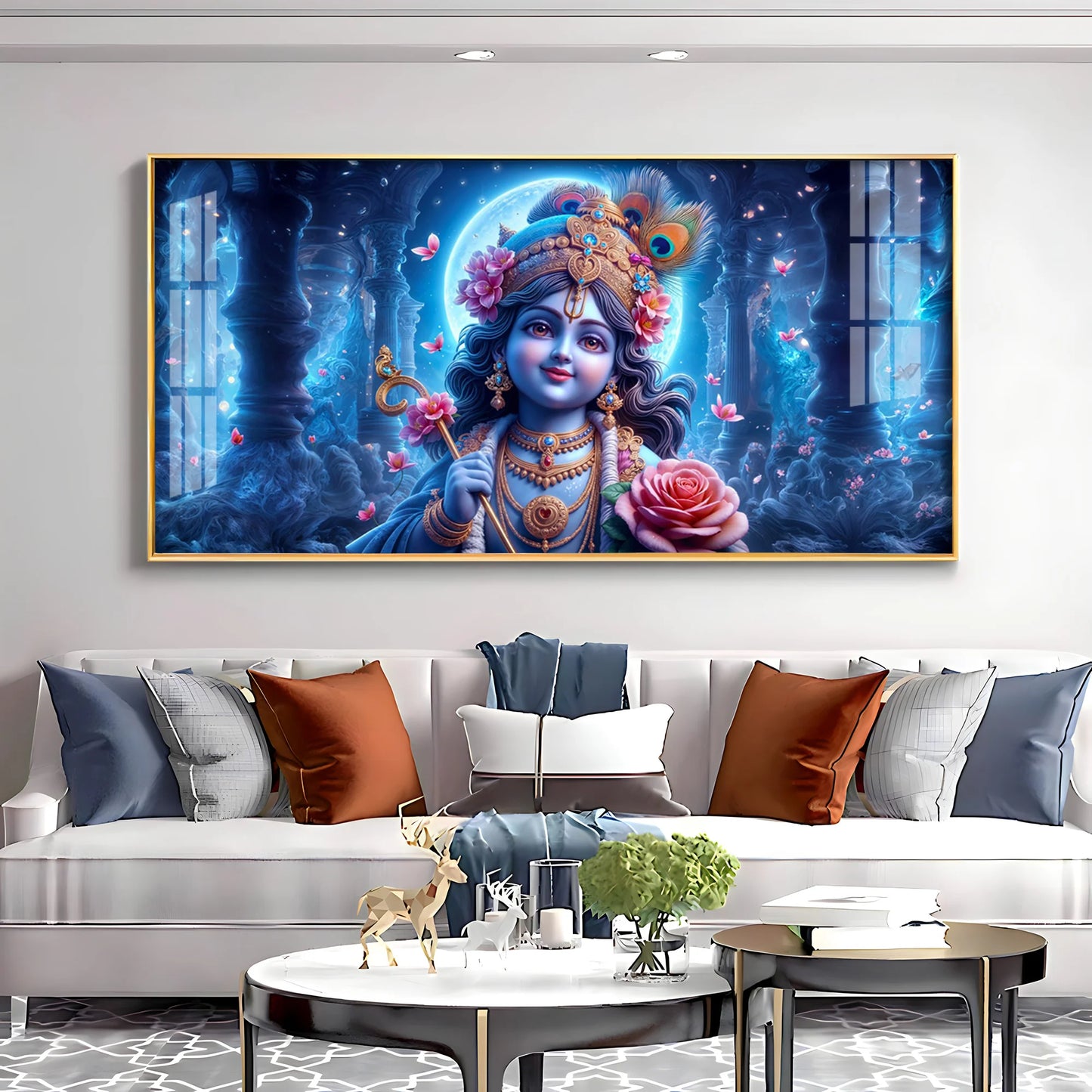 Krishna Elegance With Flower Premium Acrylic Horizontal Wall Art
