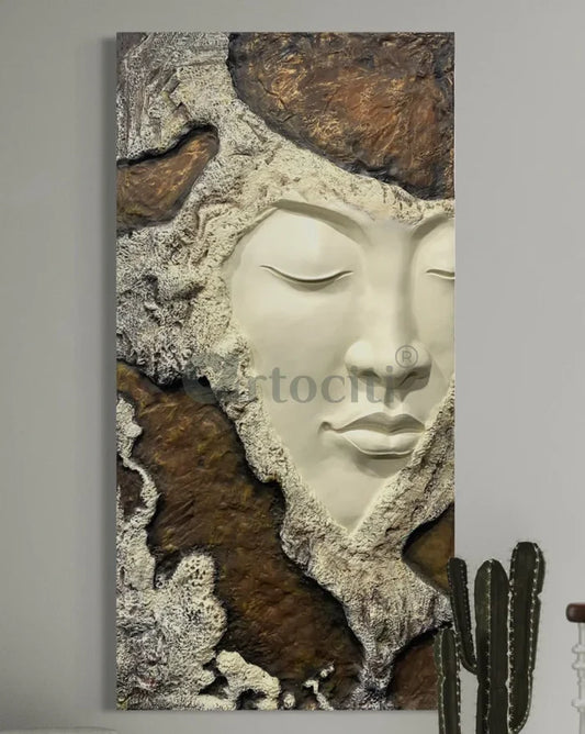 6X3 Feet Modern Abstract Face 3D Relief Mural Wall Art | Ready to Hang