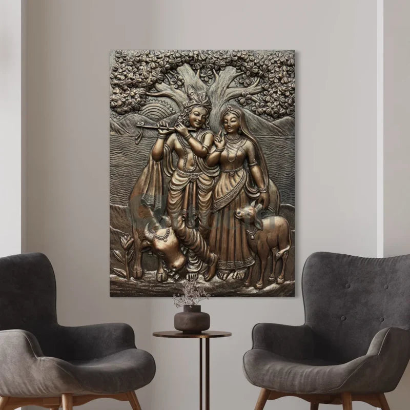 4x3 Feet Radha Krishna 3D Elevation Sculpture Relief Mural Wall Art