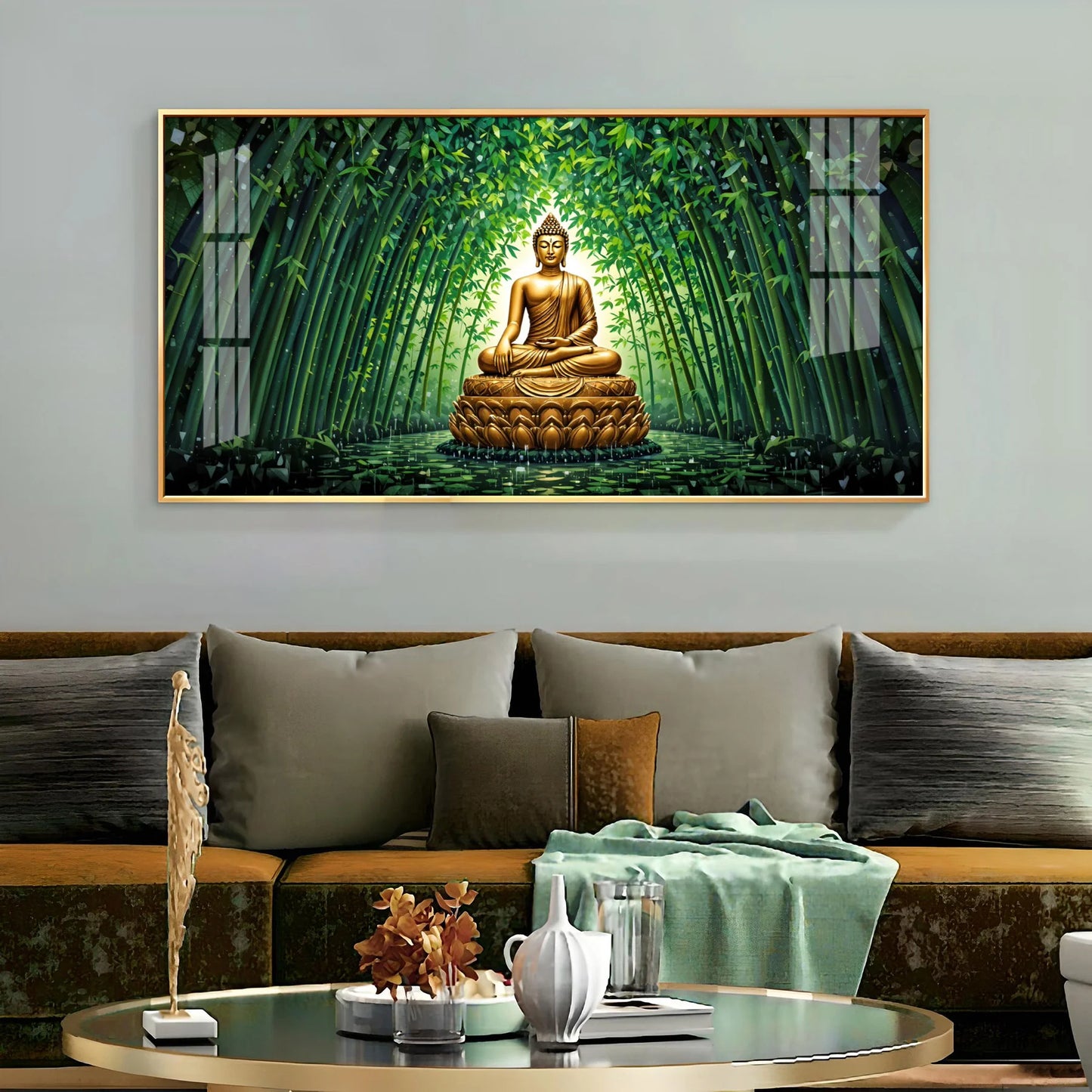 Mindful Buddha In Forest Premium Acrylic Horizontal Wall Art