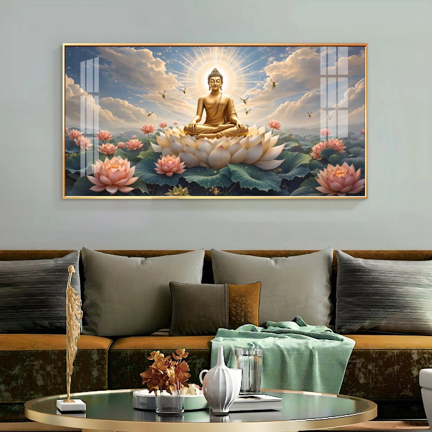 Peaceful Buddha On Lotus Premium Acrylic Horizontal Wall Art