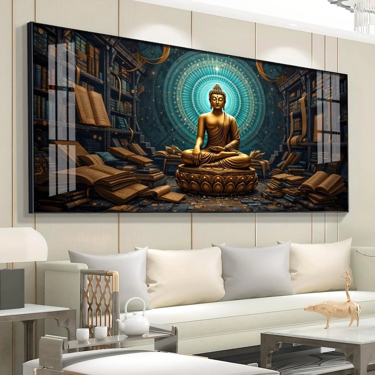 Golden Peaceful Presence Of Buddha Premium Acrylic Horizontal Wall Art