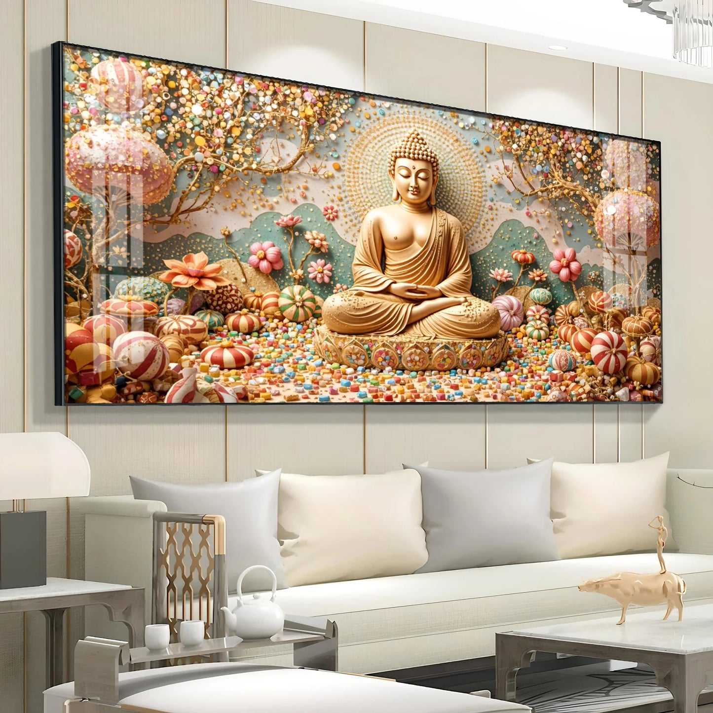 Golden Tranquility Of Buddha Premium Acrylic Horizontal Wall Art