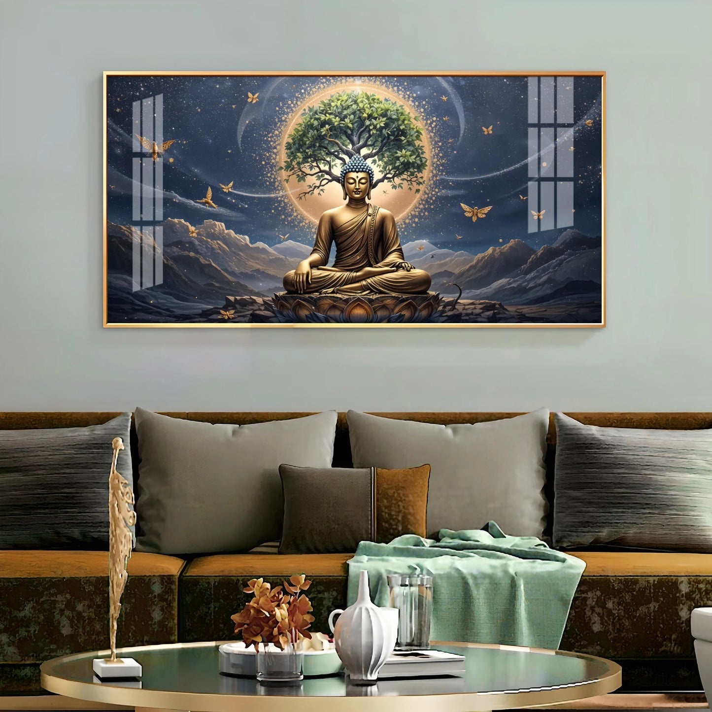 Meditating Buddha In Night Premium Acrylic Horizontal Wall Art