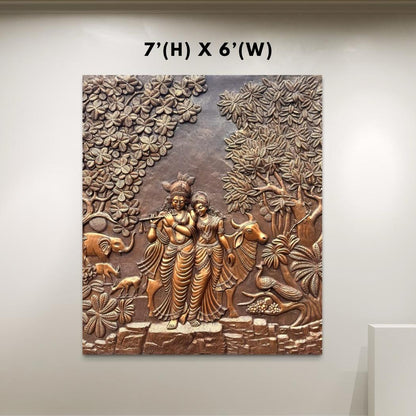 Radha Krishna 3D Elevation Sculpture Relief Mural Wall Art | Multiple Size Available