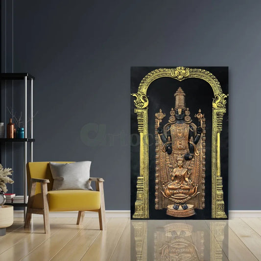 5x3 Feet Tirupati Balaji with Goddess Lakshmi 3D Wall Art Relief Mural