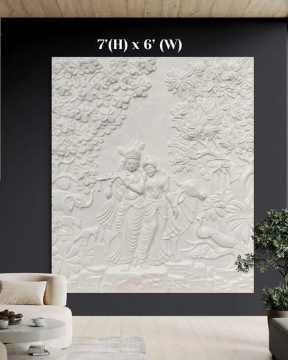 Radha Krishna 3D Elevation Sculpture Relief Mural Wall Art | Multiple Size Available