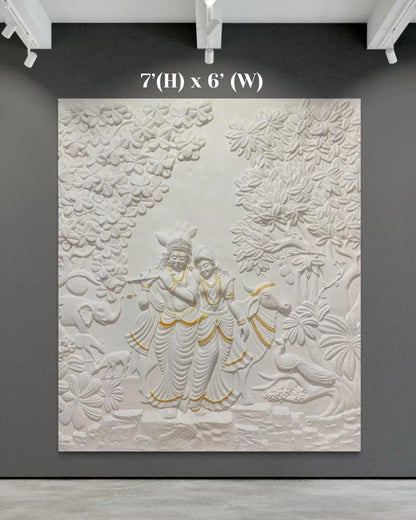 Radha Krishna 3D Elevation Sculpture Relief Mural Wall Art | Multiple Size Available