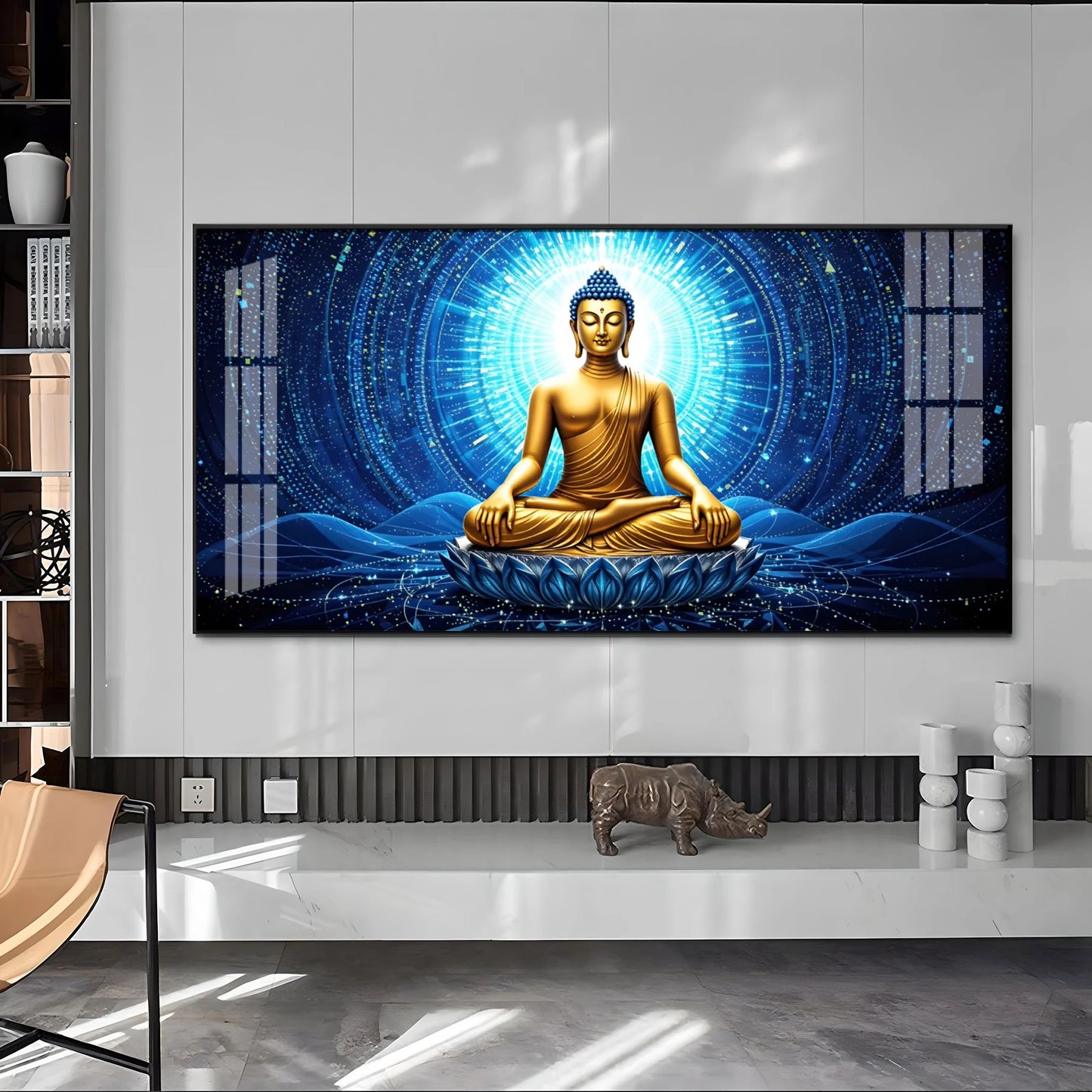 Buddha Bliss In Blue Aura Premium Acrylic Horizontal Wall Art