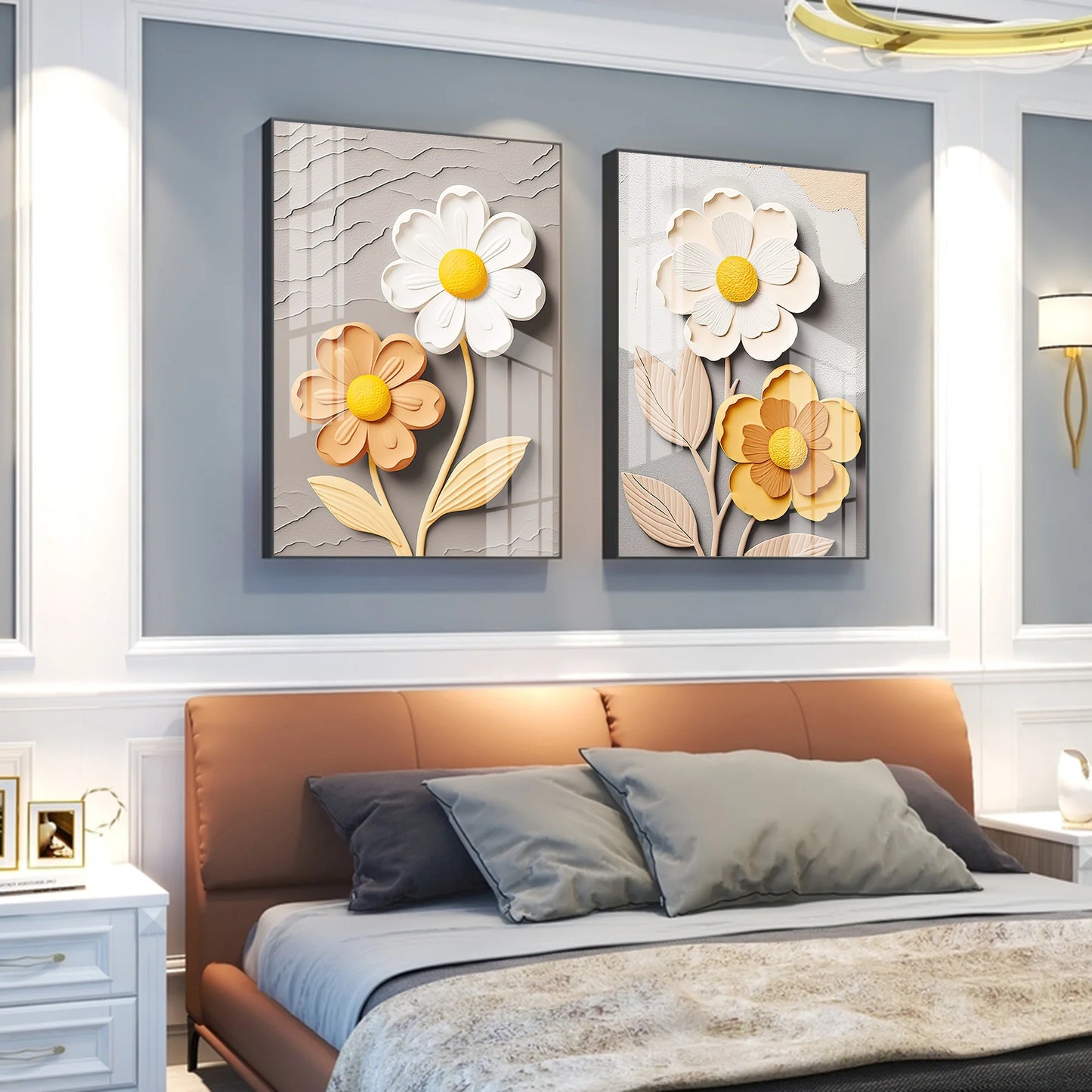Daisy Flower Portrait Premium Acrylic Vertical Wall Art (Set Of 2)
