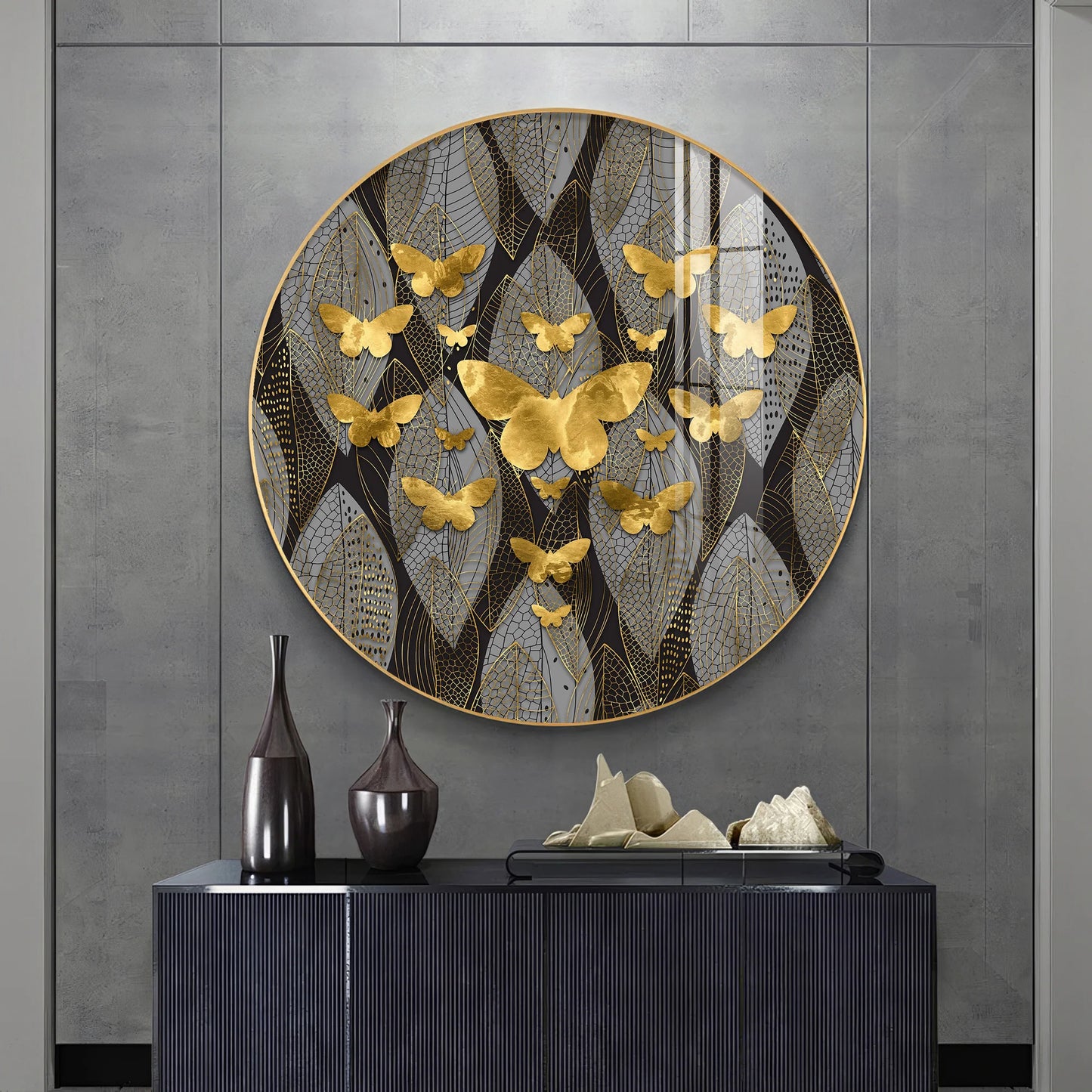 Golden Winged Premium Acrylic Round Wall Art
