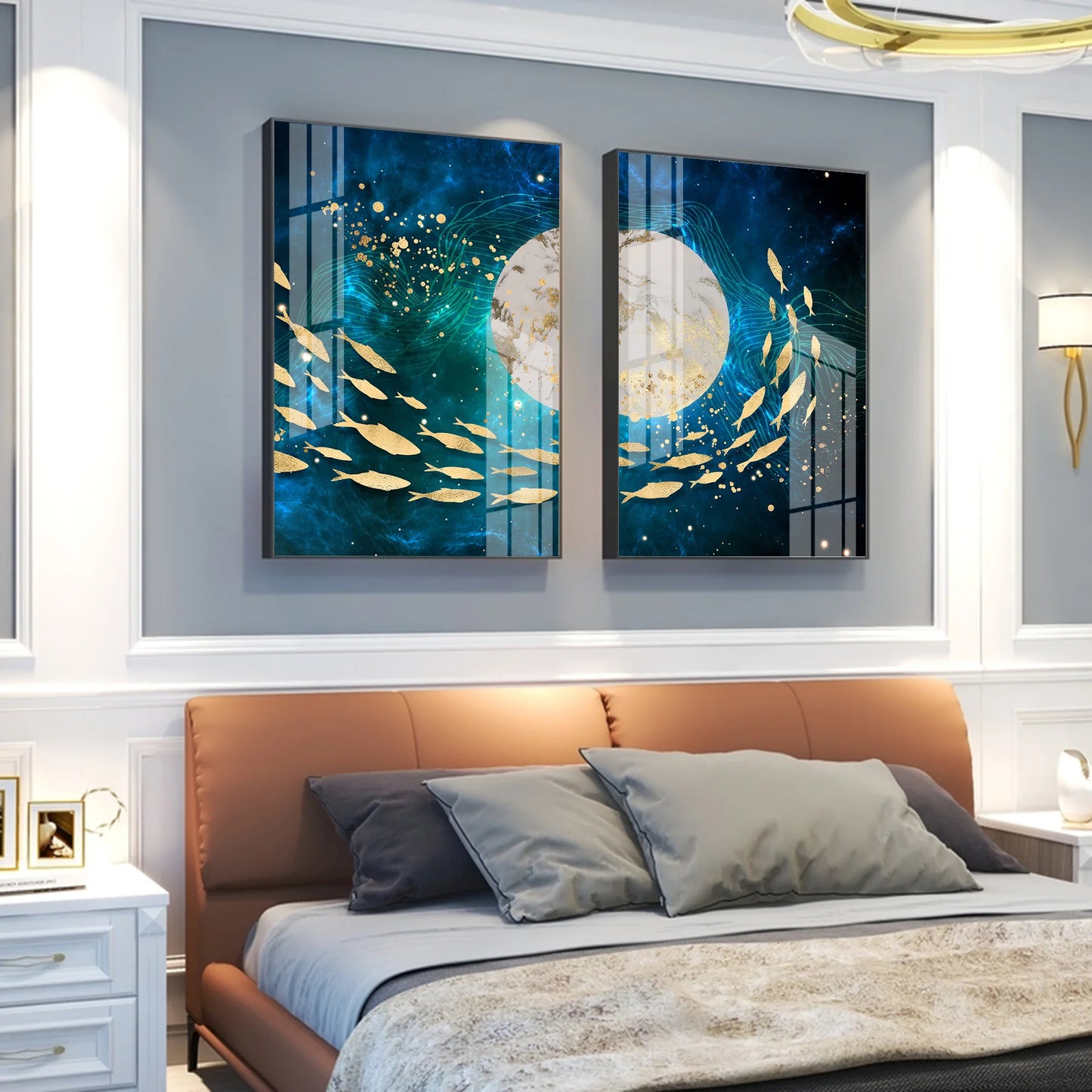 Golden Koi Fish Premium Acrylic Vertical Wall Art (Set Of 2)