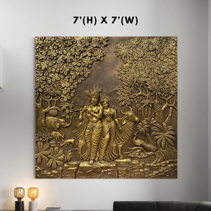 Radha Krishna 3D Elevation Sculpture Relief Mural Wall Art | Multiple Size Available