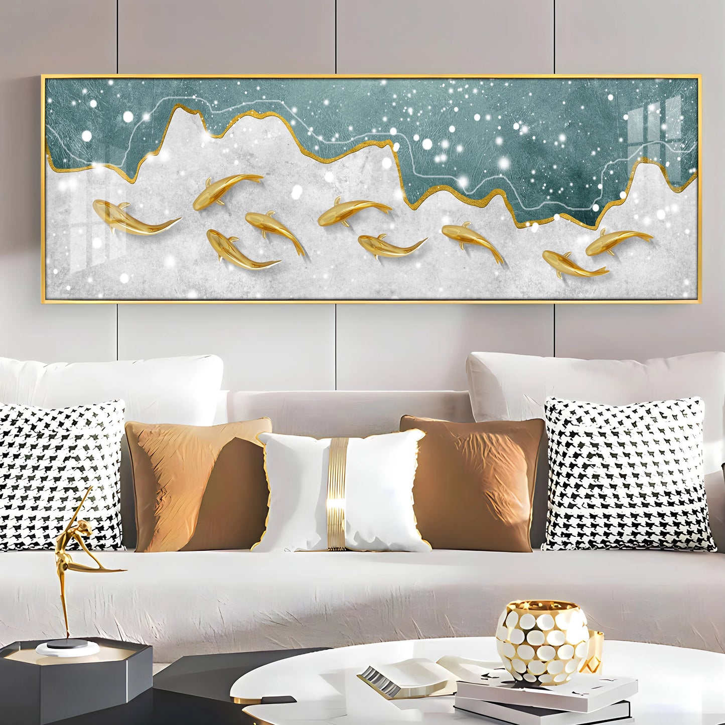 Fortune Fishes Luxury Crystal Horizontal Wall Art