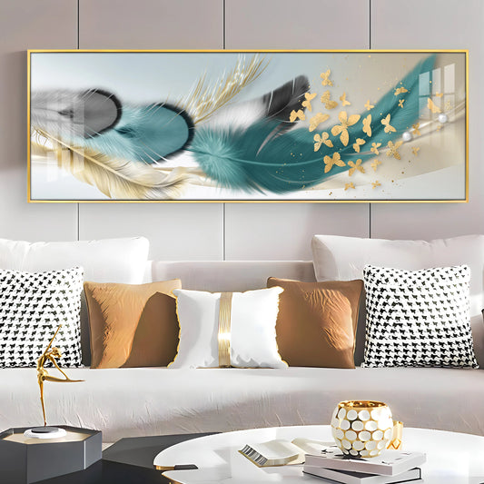Feathers and Butterflies Luxury Crystal Horizontal Wall Art