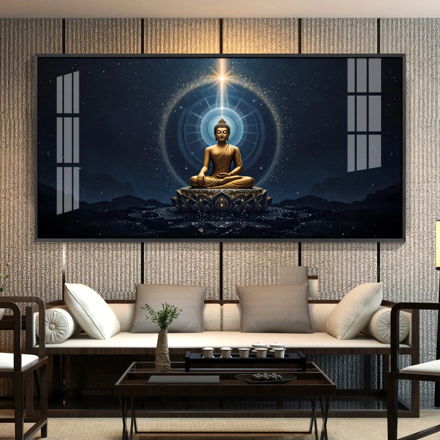 Majestic Buddha Mural Premium Acrylic Horizontal Wall Art