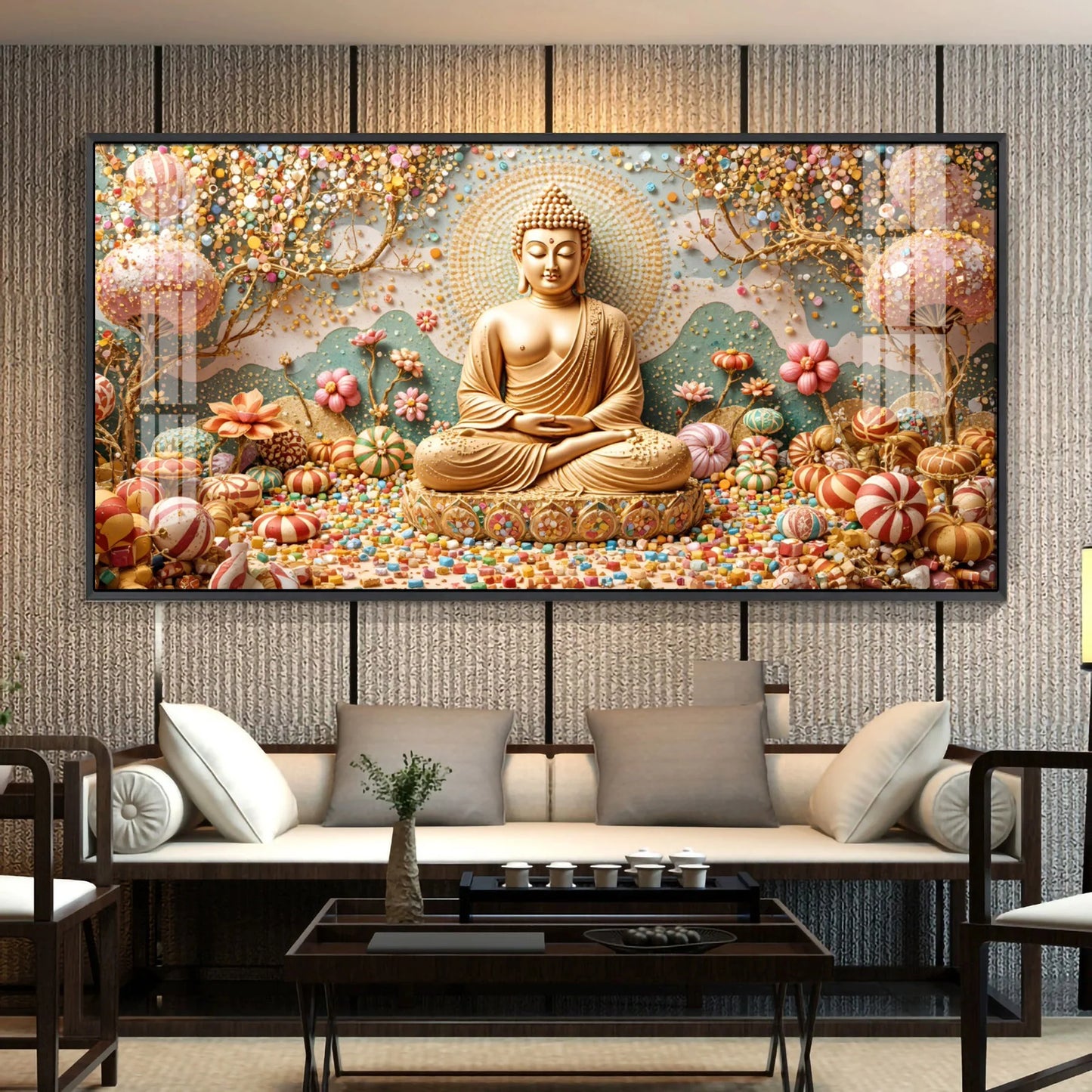 Golden Tranquility Of Buddha Premium Acrylic Horizontal Wall Art