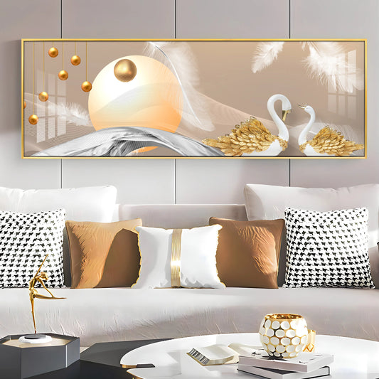 Jeweled Swan Luxury Crystal Horizontal Wall Art