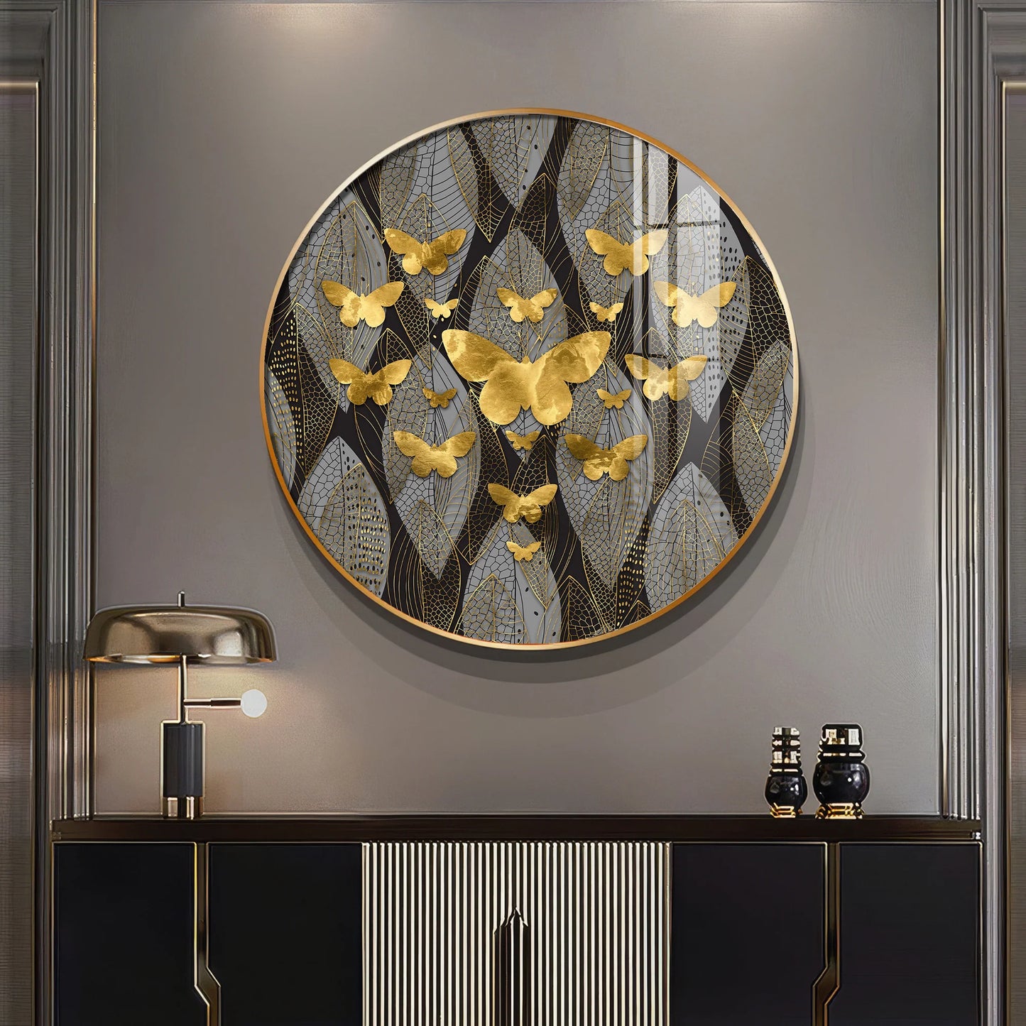 Golden Winged Premium Acrylic Round Wall Art
