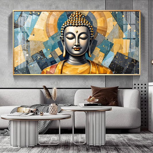 Abstract Buddha Face Portrait Premium Acrylic Horizontal Wall Art