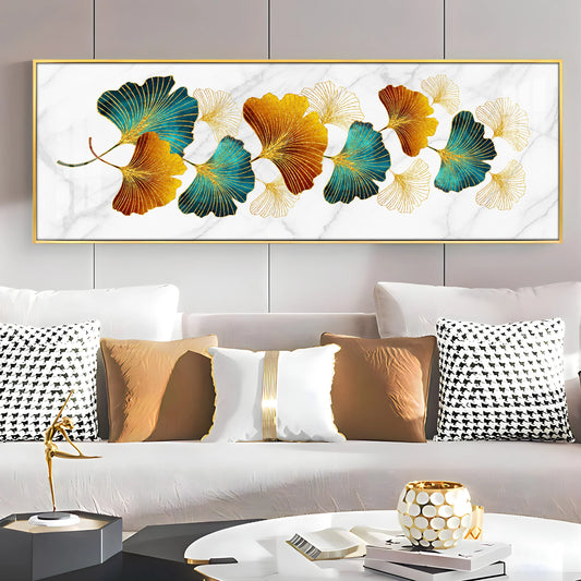 Ginkgo Biloba Leaves Luxury Crystal Horizontal Wall Art