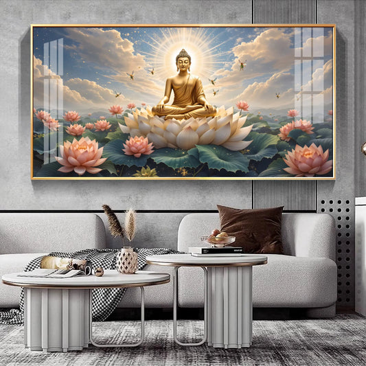 Peaceful Buddha On Lotus Premium Acrylic Horizontal Wall Art